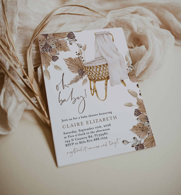 Pampas Crib Baby Shower Invitation Printable