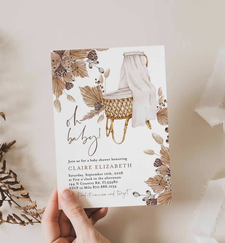 Pampas Crib Baby Shower Invitation Printable