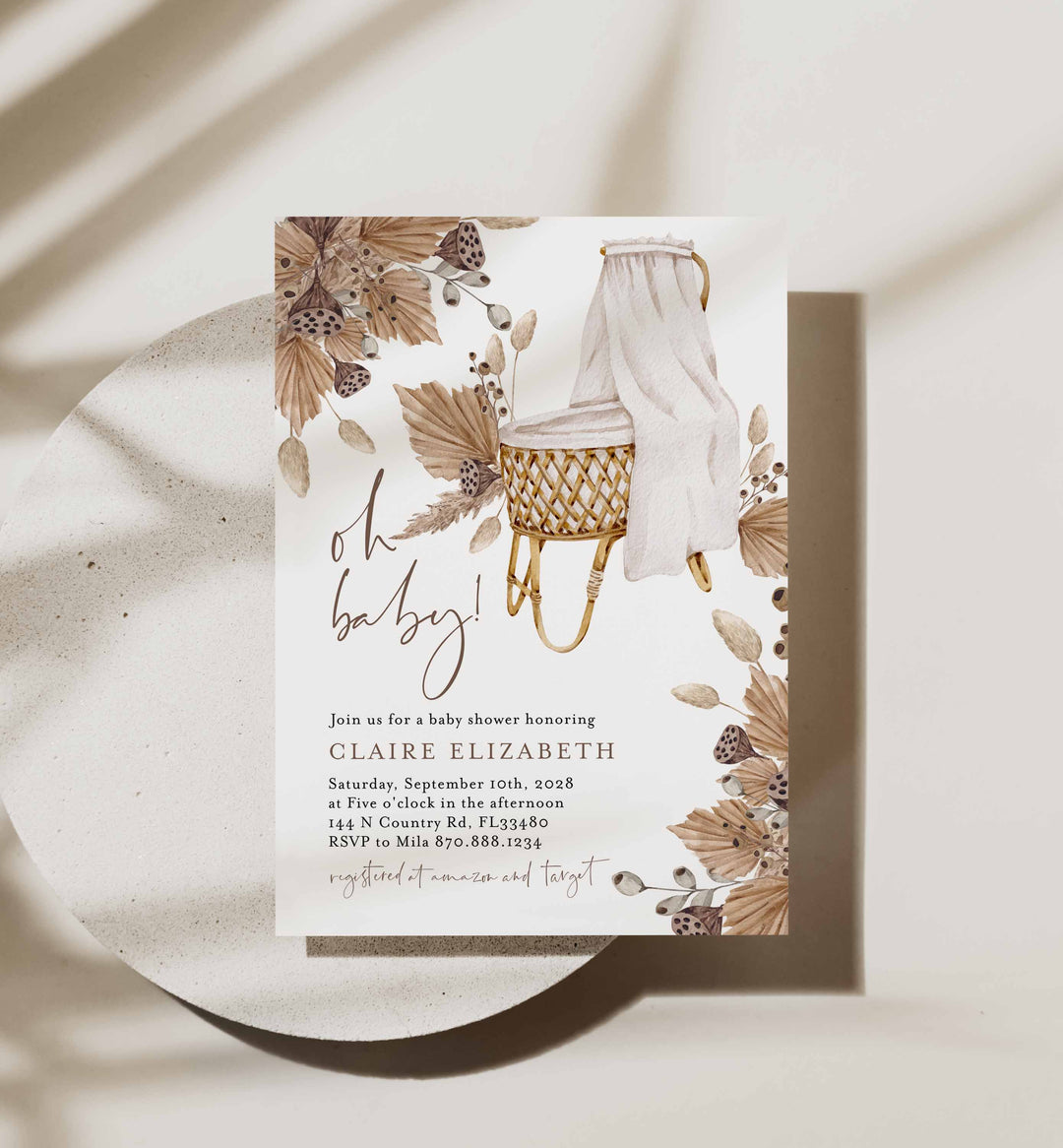 Pampas Crib Baby Shower Invitation Printable