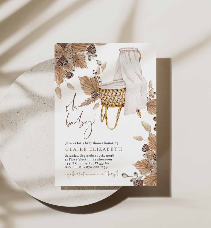Pampas Crib Baby Shower Invitation Printable