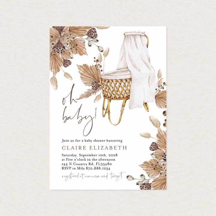 Pampas Crib Baby Shower Invitation Printable