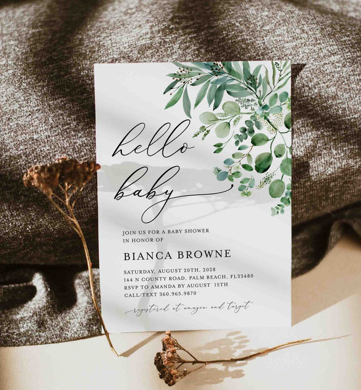 Greenery Baby Shower Invitation Printable