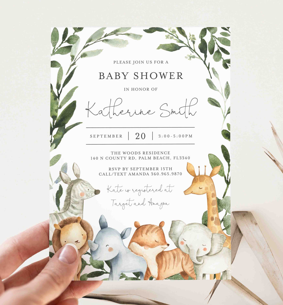 Safari Animals Baby Shower Invitation Printable