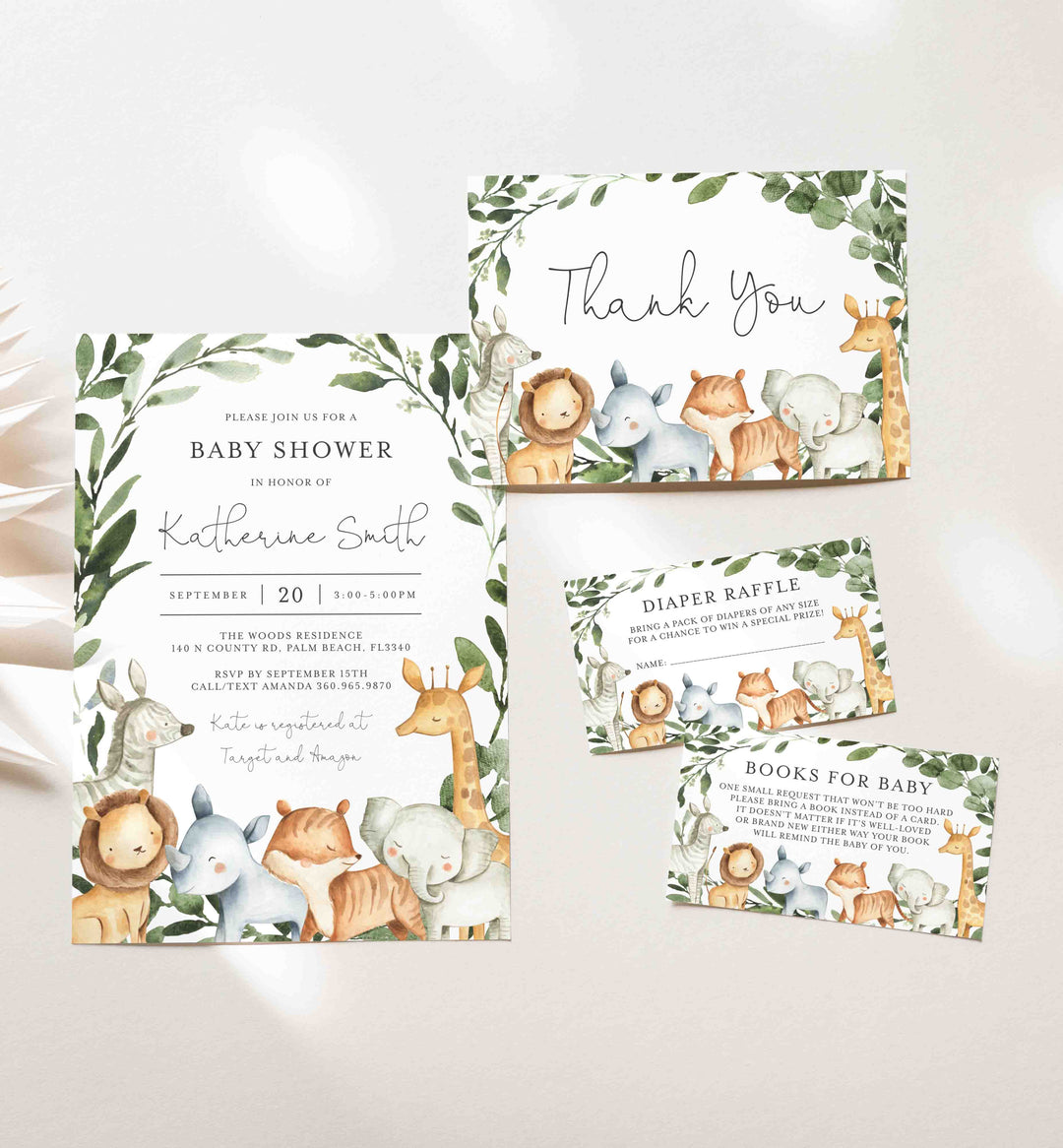 Safari Animals Baby Shower Suite Printable