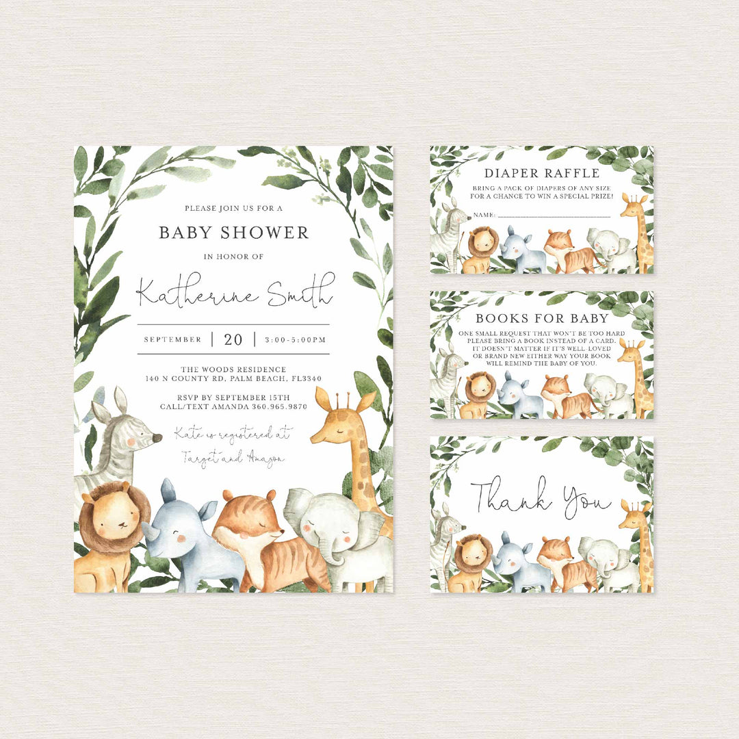 Safari Animals Baby Shower Suite Printable