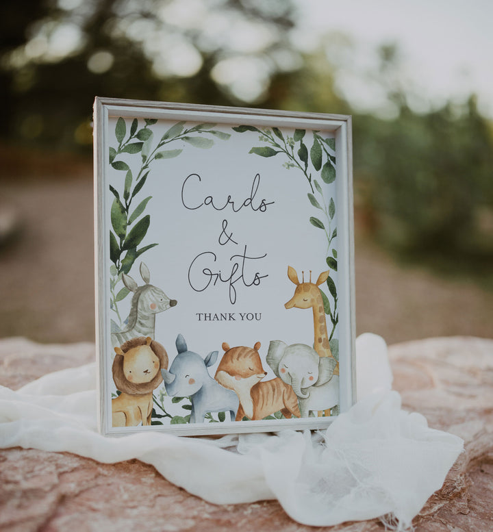 Safari Animals Baby Shower Cards and Gifts Sign Printable
