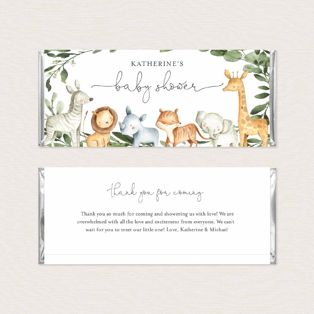 Safari Animals Baby Shower Chocolate Bar Wrapper Printable