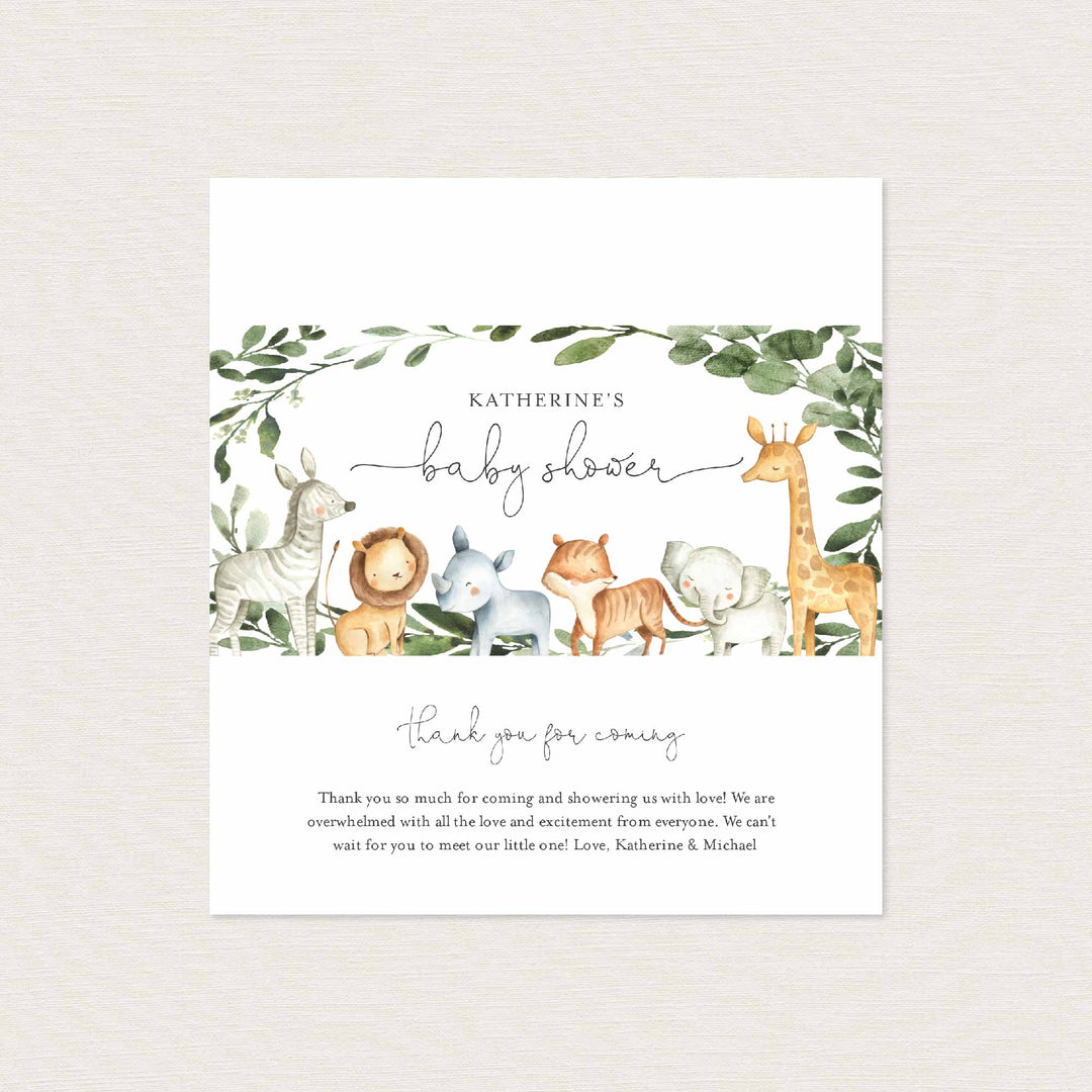 Safari Animals Baby Shower Chocolate Bar Wrapper Printable
