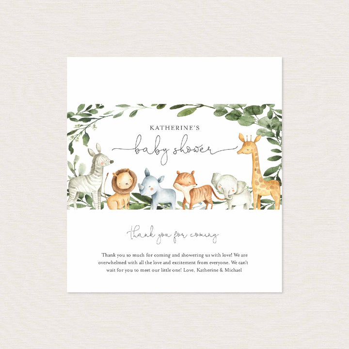 Safari Animals Baby Shower Chocolate Bar Wrapper Printable