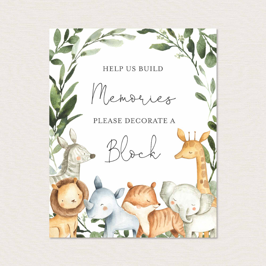 Safari Animals Baby Shower Decorate A Block Printable