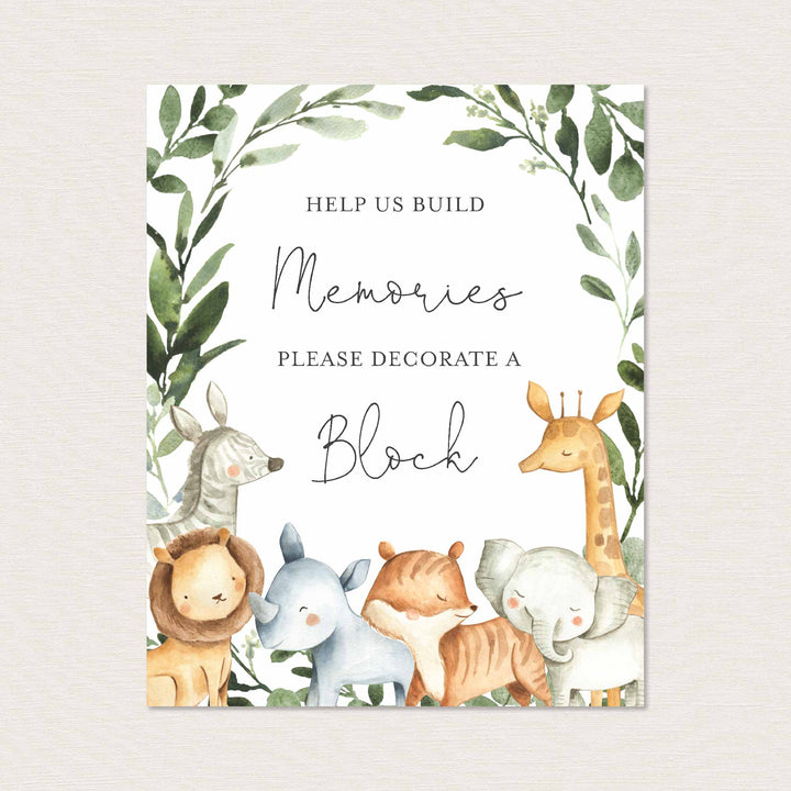 Safari Animals Baby Shower Decorate A Block Printable