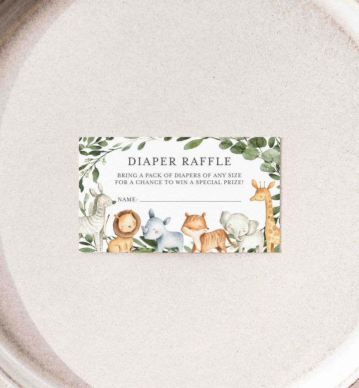 Safari Animals Baby Shower Diaper Raffle Printable