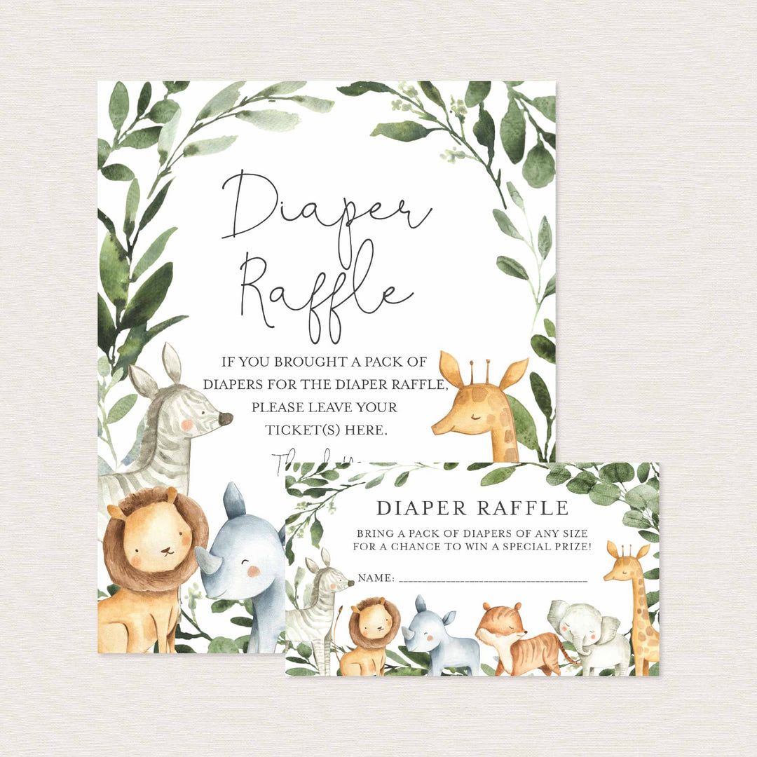Safari Animals Baby Shower Diaper Raffle Printable