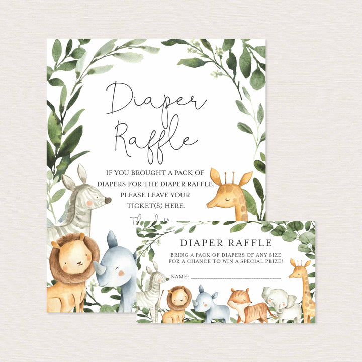 Safari Animals Baby Shower Diaper Raffle Printable
