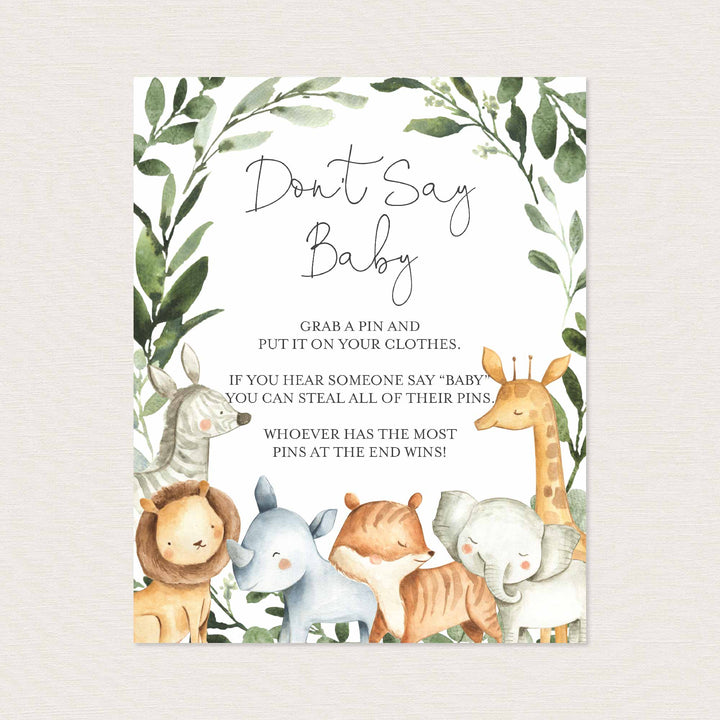 Safari Animals Baby Shower Don't Say Baby Game Printable