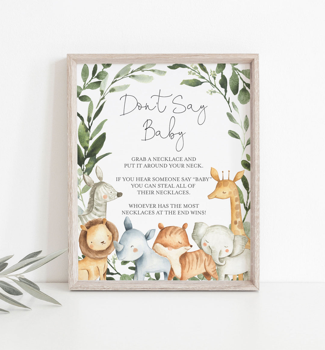 Safari Animals Baby Shower Don't Say Baby Game Printable