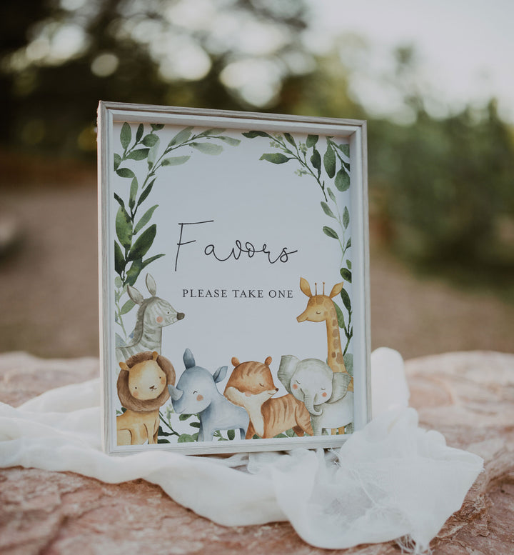 Safari Animals Baby Shower Favours Sign Printable