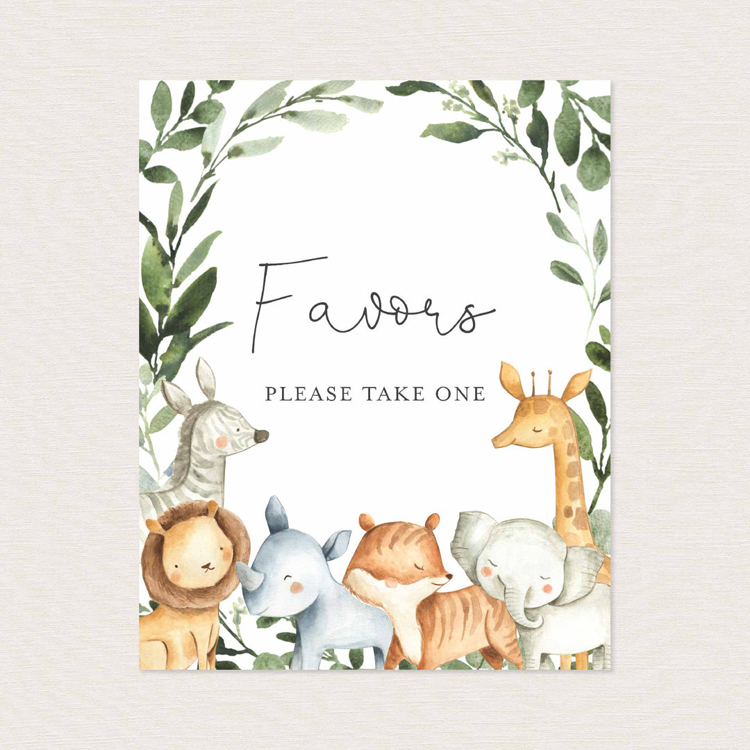 Safari Animals Baby Shower Favours Sign Printable