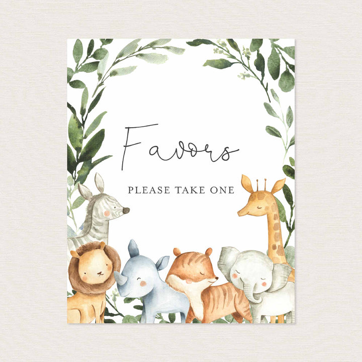 Safari Animals Baby Shower Favours Sign Printable