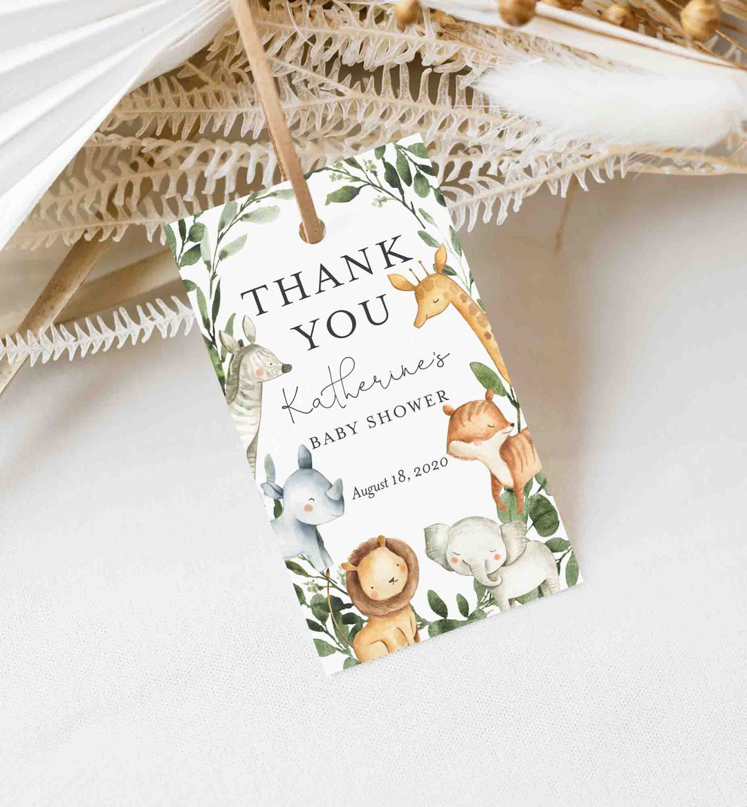 Safari Animals Baby Shower Favour Tag Printable