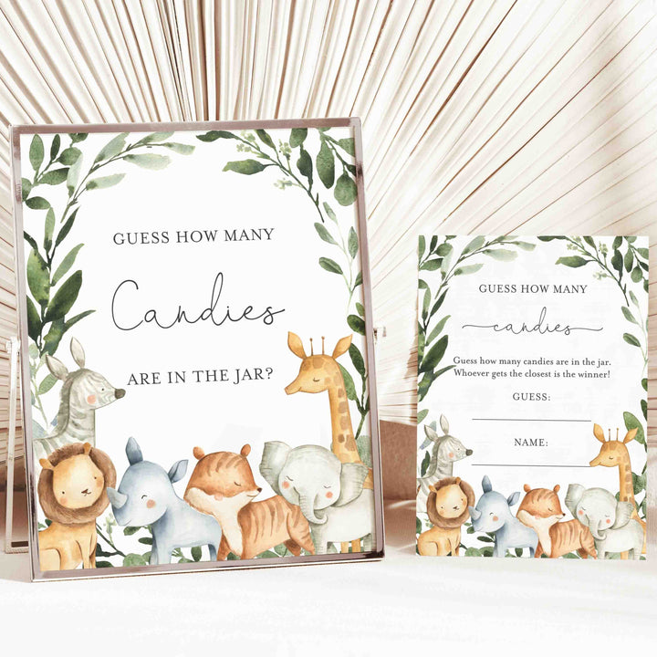 Safari Animals Baby Shower Guess How Many Candies Game Printable