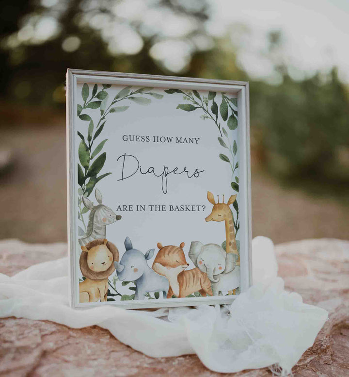 Safari Animals Baby Shower Guess How Many Diapers Game Printable