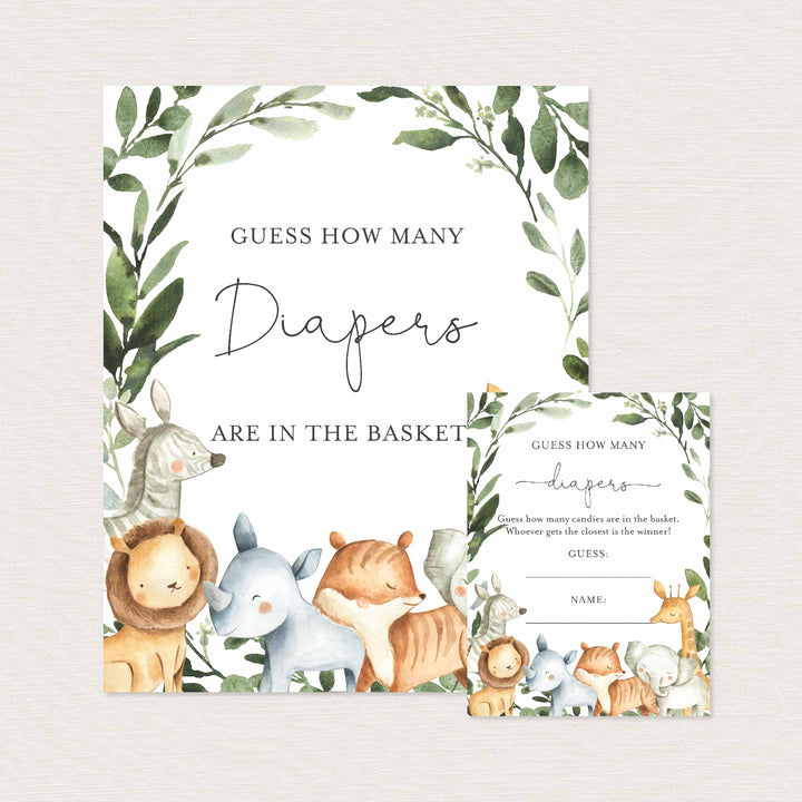 Safari Animals Baby Shower Guess How Many Diapers Game Printable