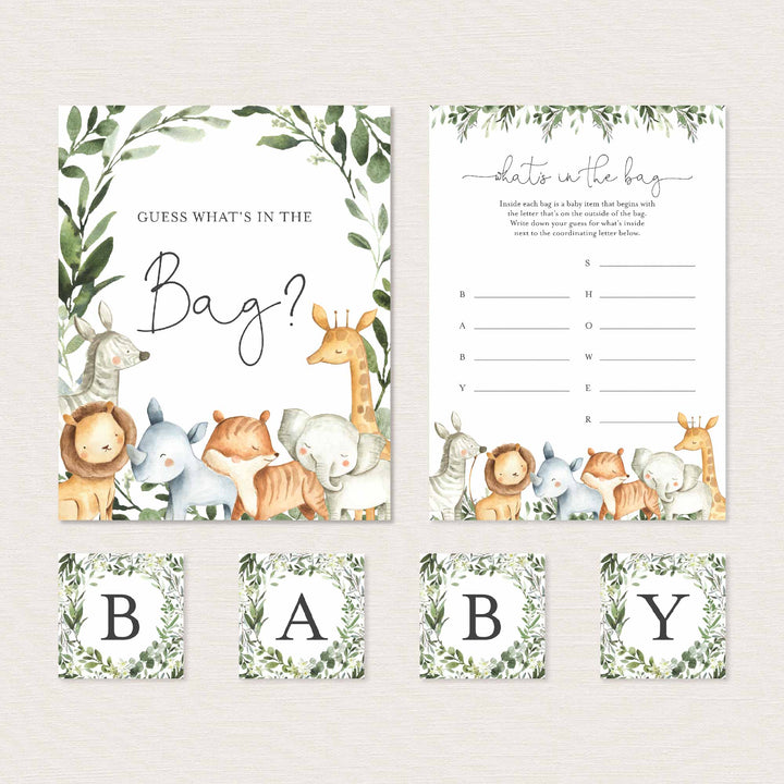 Safari Animals Baby Shower Guess What's In The Bag Game Printable