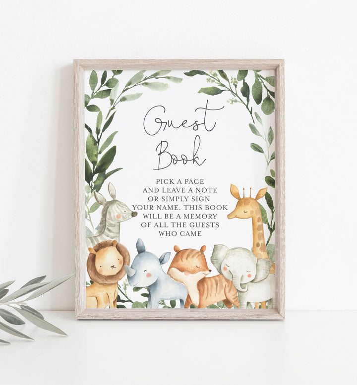 Safari Animals Baby Shower Guestbook Sign Printable