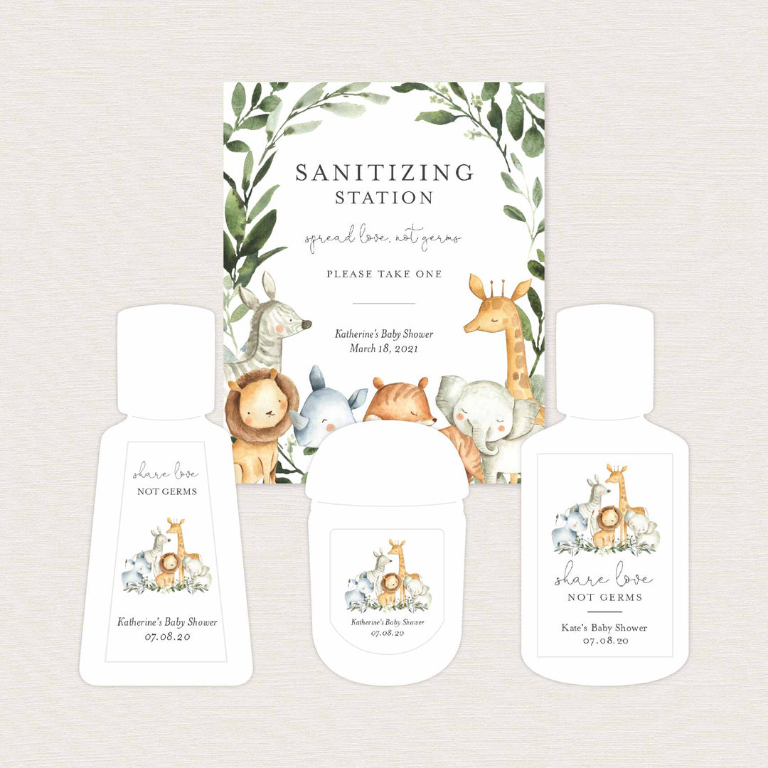 Safari Animals Baby Shower Hand Sanitizer Label Printable