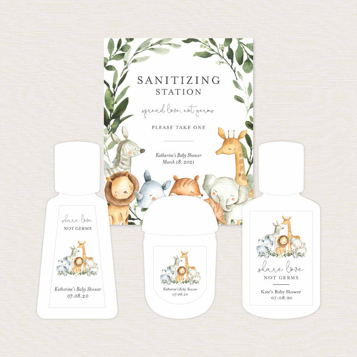 Safari Animals Baby Shower Hand Sanitizer Label Printable
