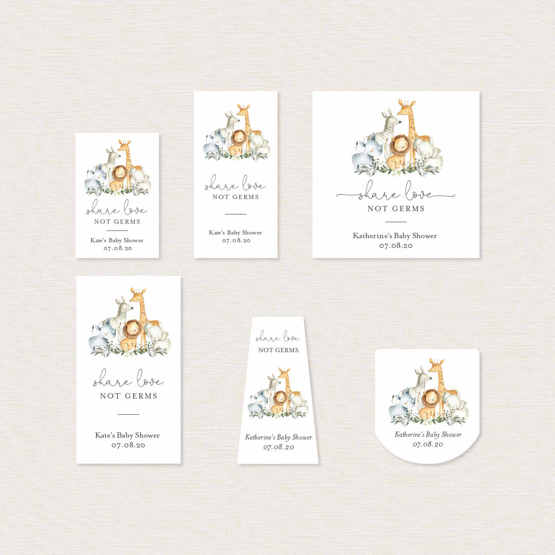 Safari Animals Baby Shower Hand Sanitizer Label Printable