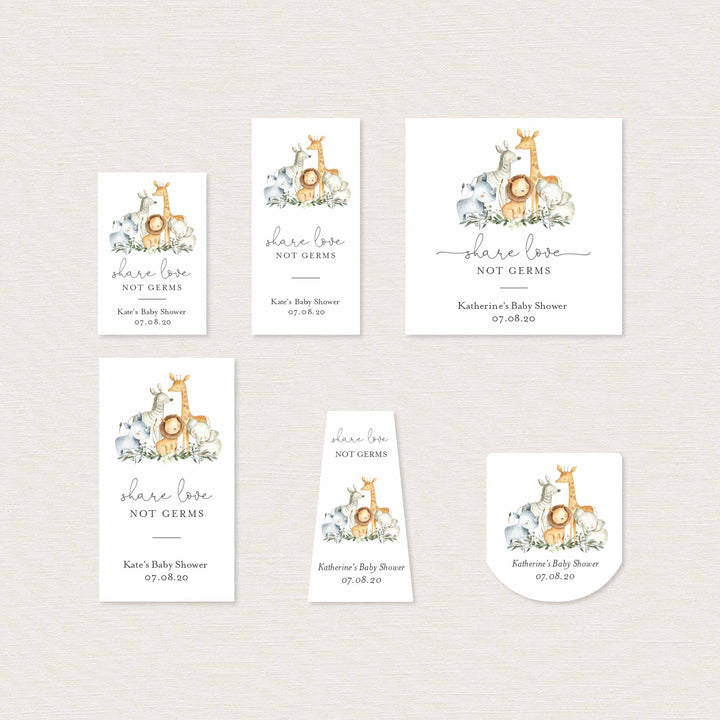 Safari Animals Baby Shower Hand Sanitizer Label Printable