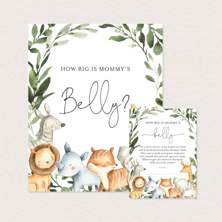 Safari Animals Baby Shower How Big Is Mummy's Belly Game Printable
