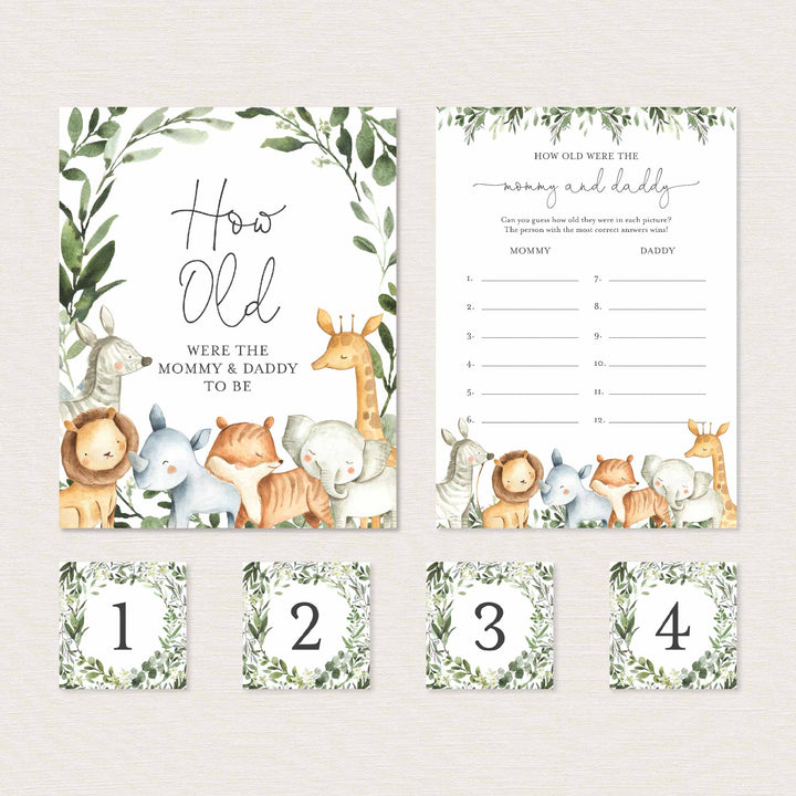 Safari Animals Baby Shower How Old Were The Mummy and Daddy To Be Game Printable