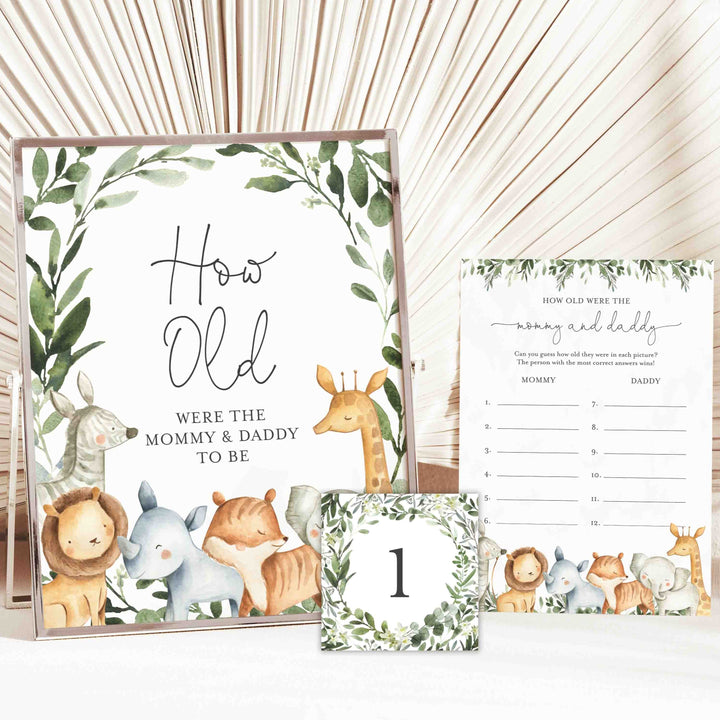 Safari Animals Baby Shower How Old Were The Mummy and Daddy To Be Game Printable
