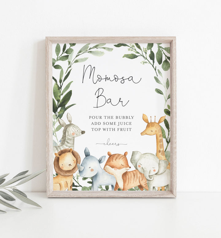 Safari Animals Baby Shower Mimosa Bar Sign Printable