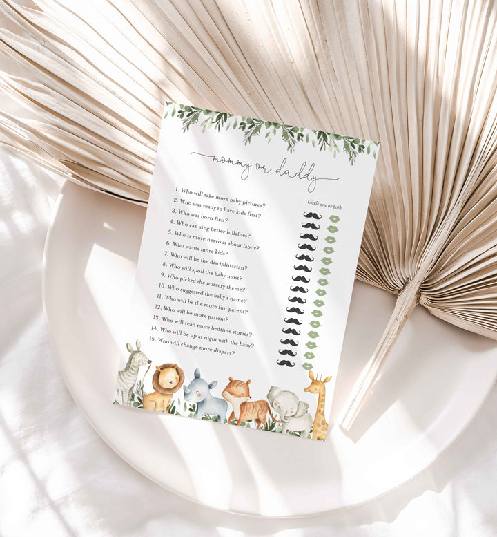 Safari Animals Baby Shower Mummy or Daddy Game Printable