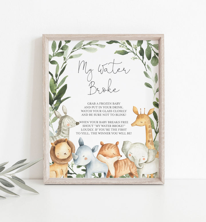 Safari Animals Baby Shower My Water Broke Game Printable