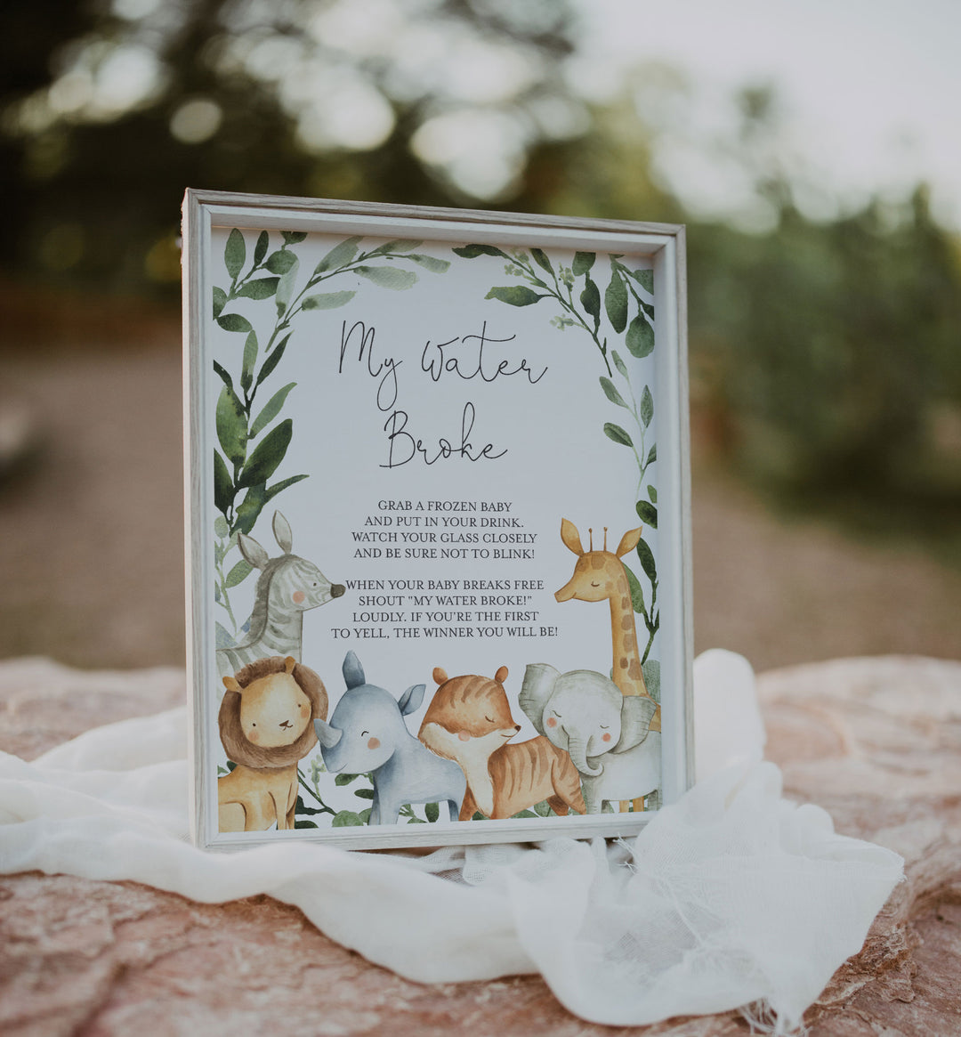 Safari Animals Baby Shower My Water Broke Game Printable