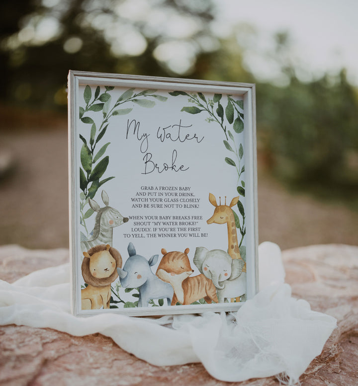 Safari Animals Baby Shower My Water Broke Game Printable