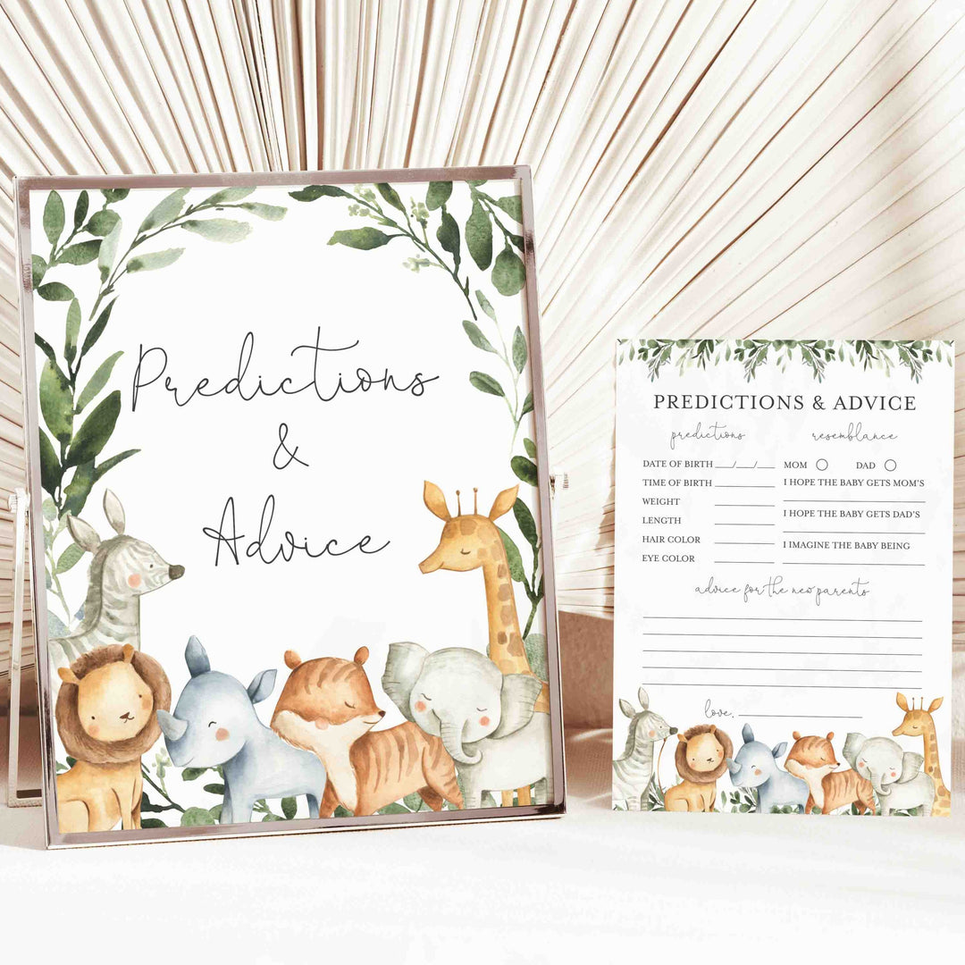 Safari Animals Baby Shower Predictions and Advice Printable