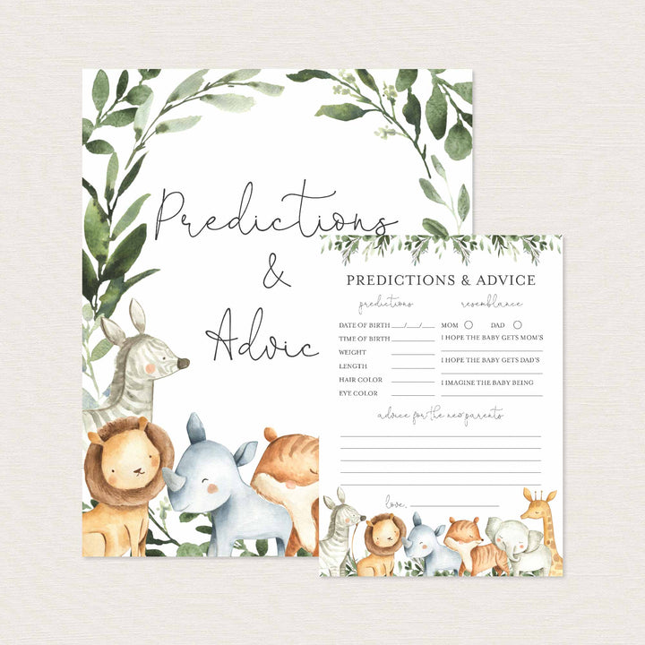 Safari Animals Baby Shower Predictions and Advice Printable