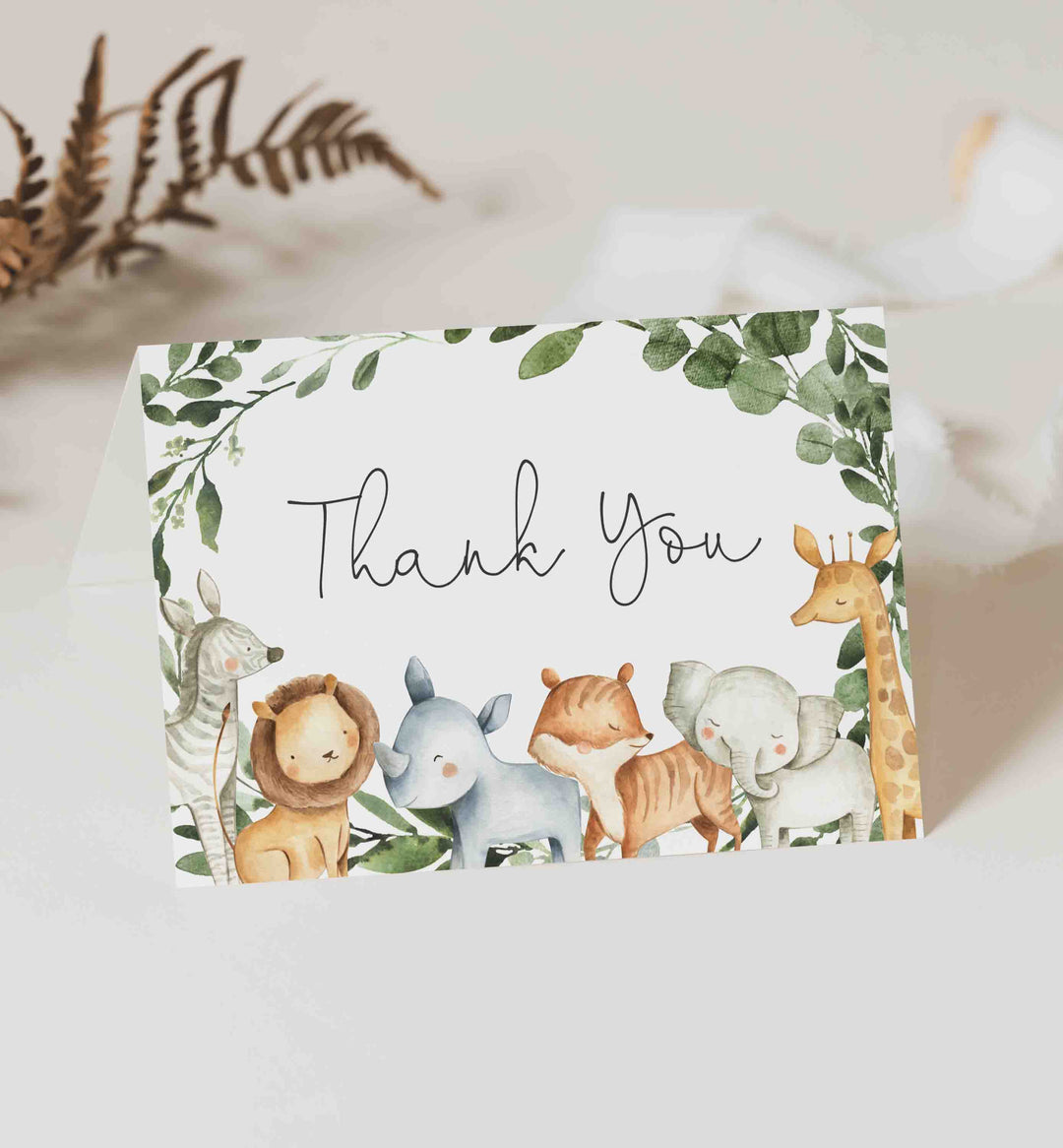 Safari Animals Baby Shower Thank You Card Printable