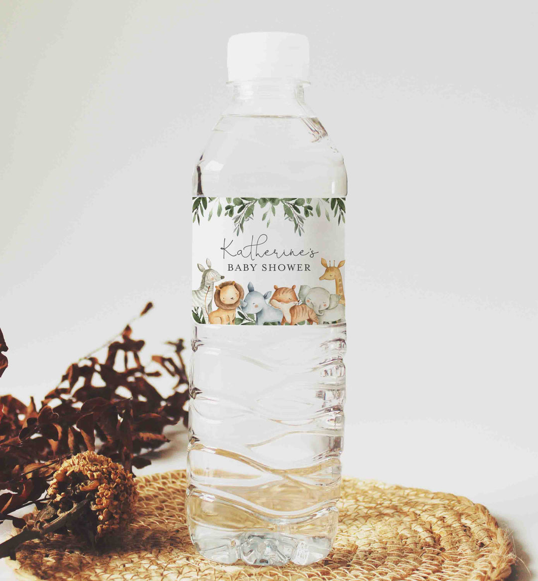 Safari Animals Baby Shower Water Bottle Label Printable