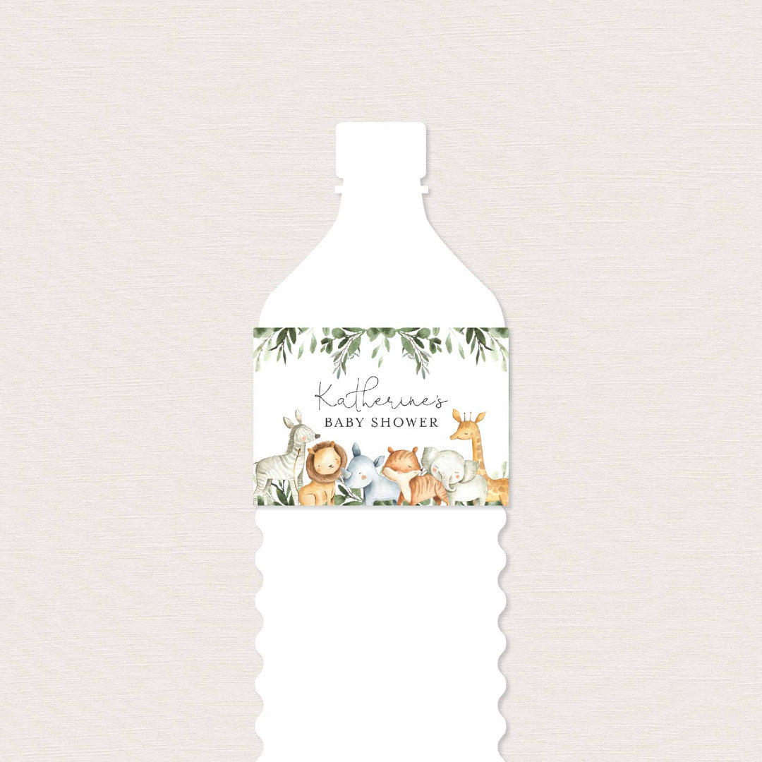 Safari Animals Baby Shower Water Bottle Label Printable