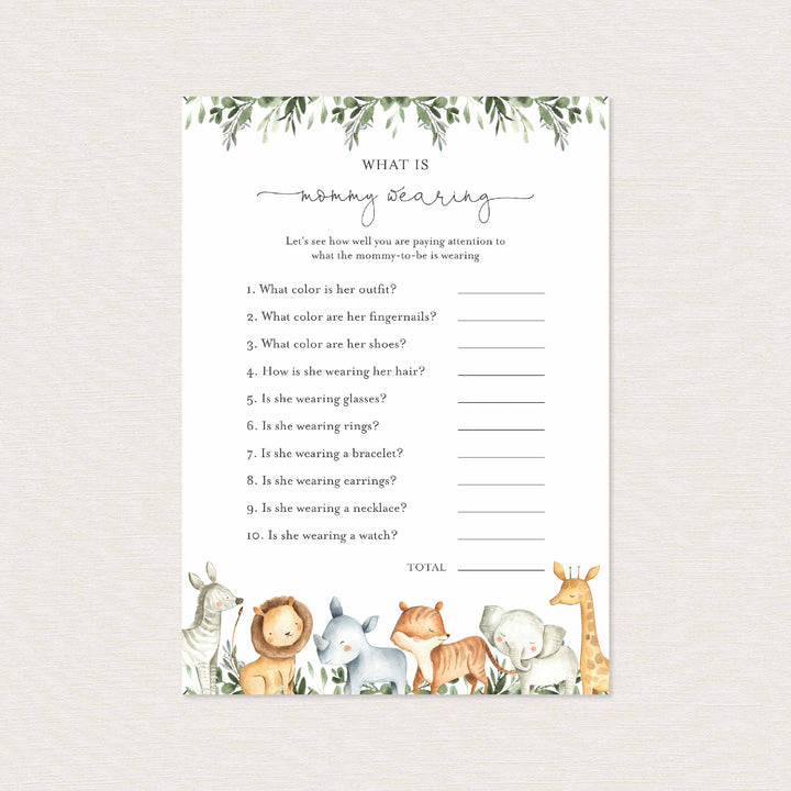 Safari Animals Baby Shower What Is Mummy Wearing Game Printable