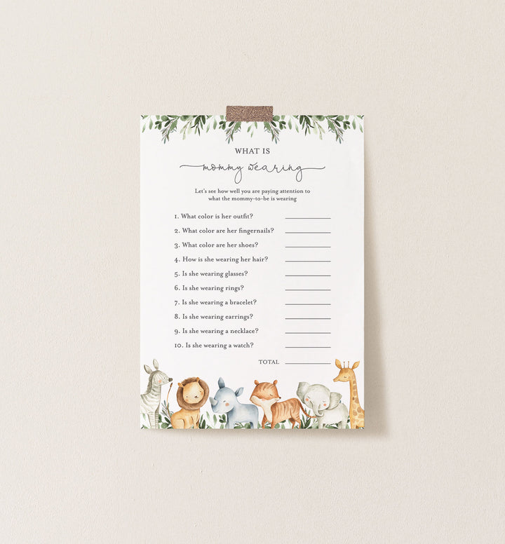 Safari Animals Baby Shower What Is Mummy Wearing Game Printable