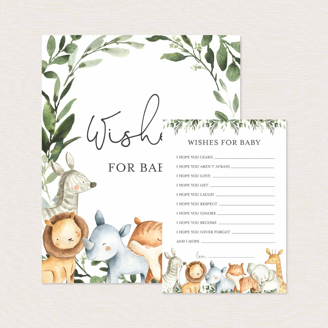 Safari Animals Baby Shower Wishes For Baby Printable