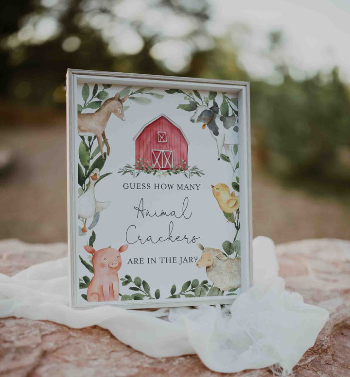 On The Farm Baby Shower Guess How Many Animal Crackers Game Printable